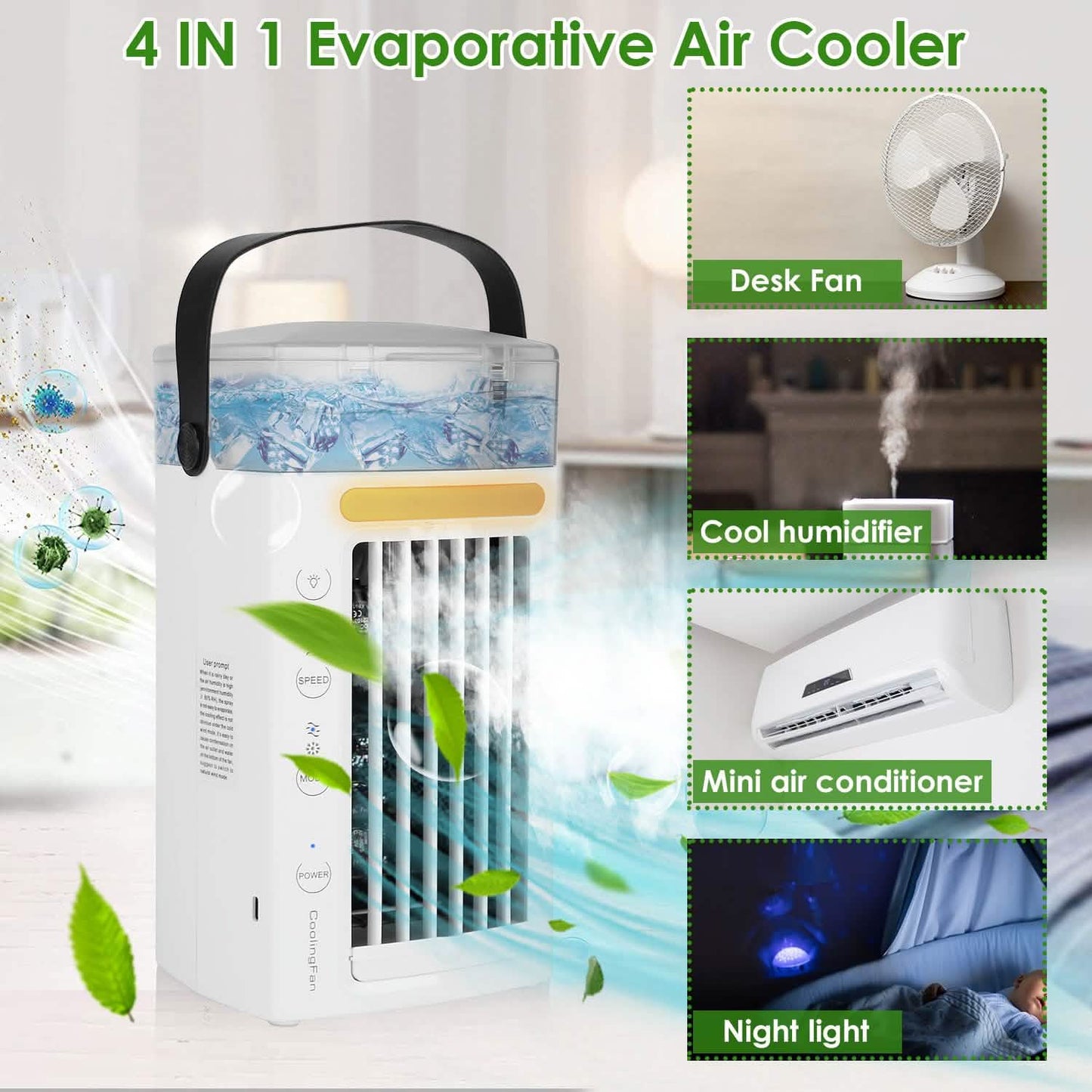 4-in-1 Evaporative Air Cooler Water Mist Cooling Fan DailySale