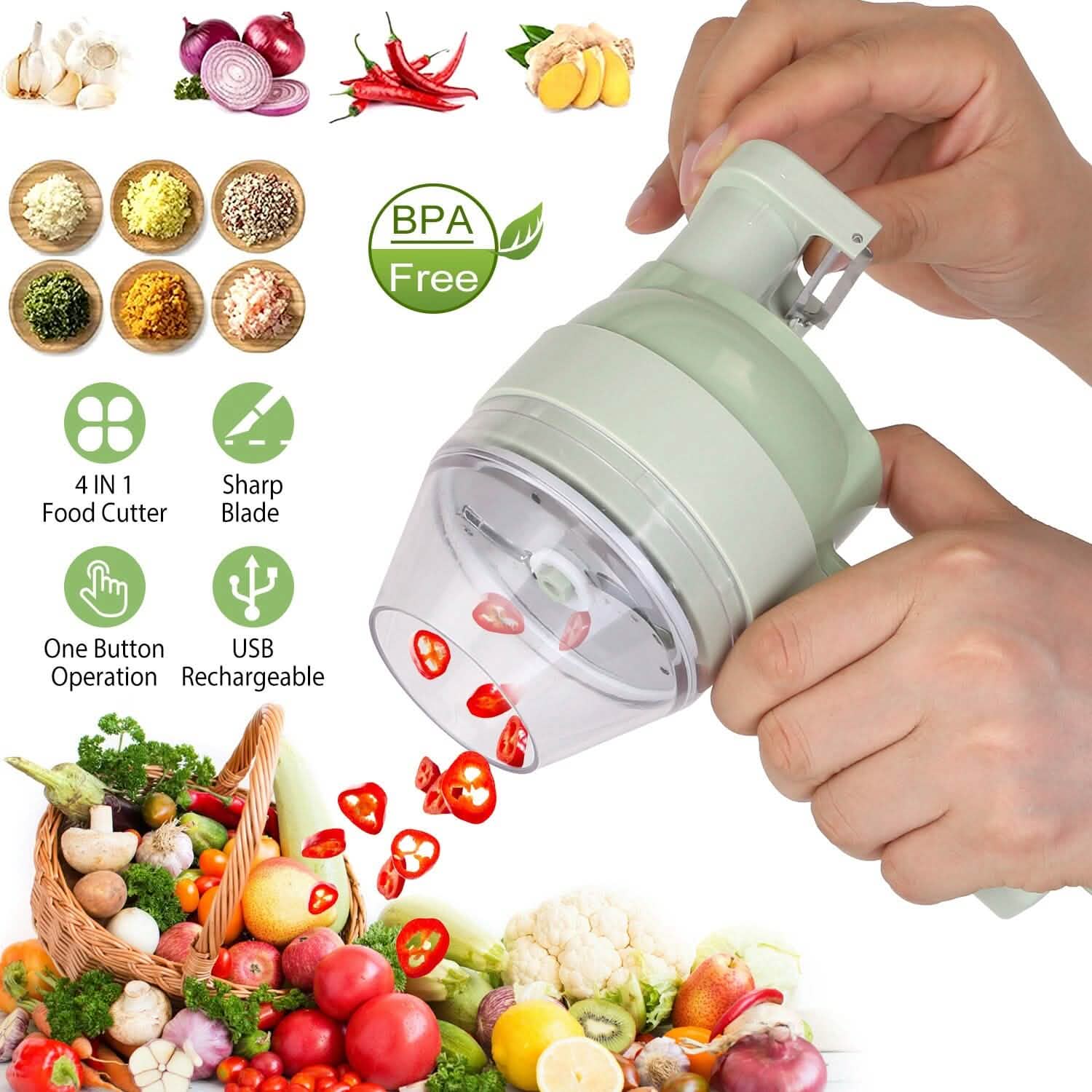 4-in-1 Handheld Electric Vegetable Chopper, Grinder, Slicer and Dicer DailySale