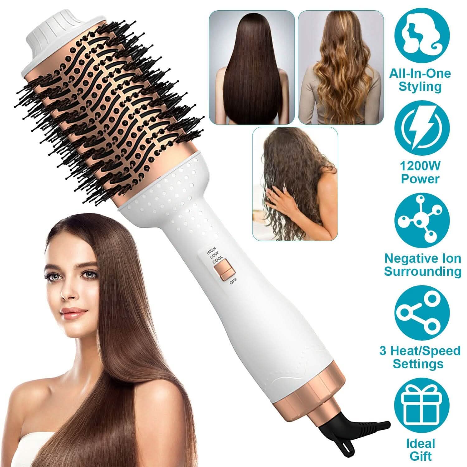 4-in-1 Hari Dryer Brush Curling Styler Volumizer Straightener Negative Ion Anti-Frizz DailySale