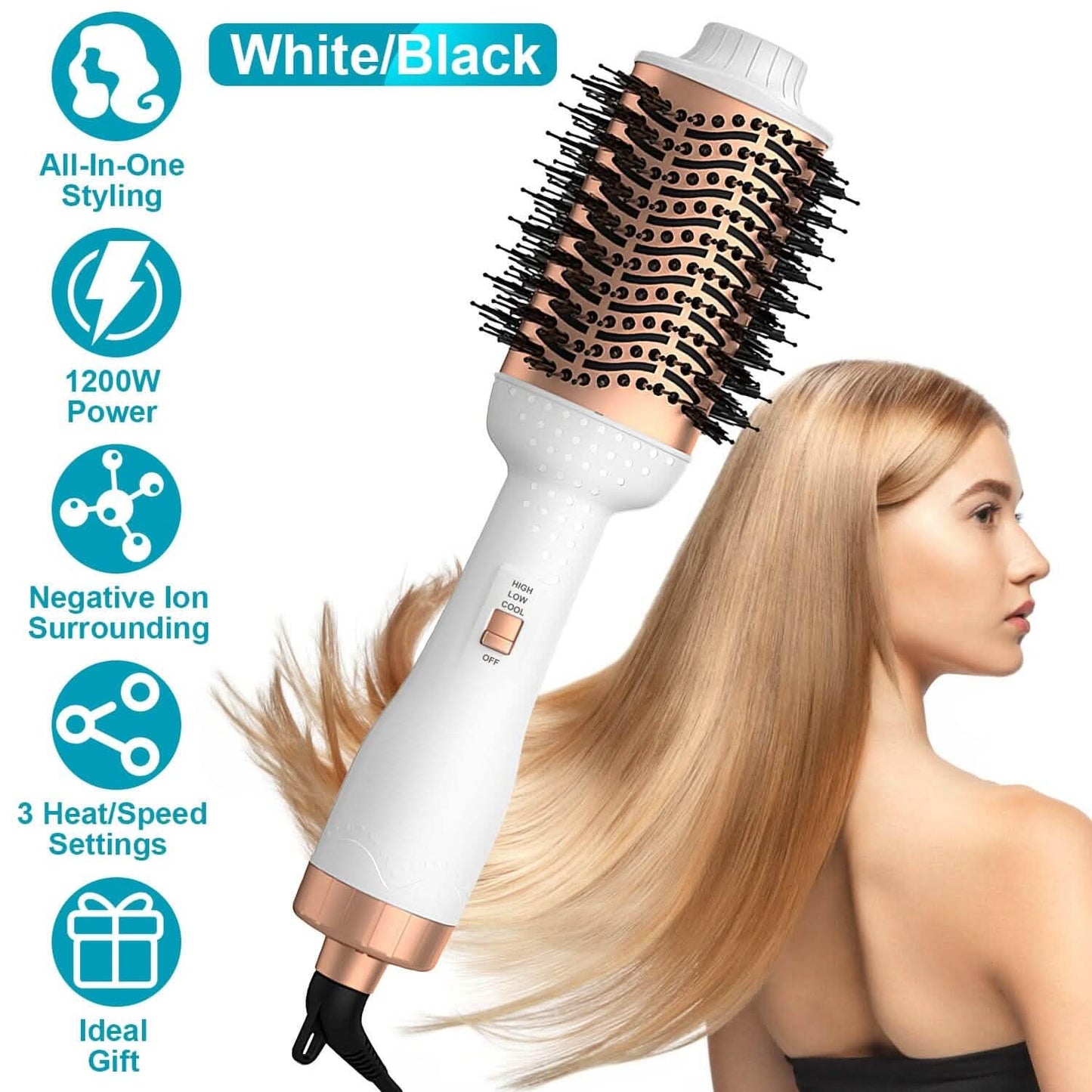 4-in-1 Hari Dryer Brush Curling Styler Volumizer Straightener Negative Ion Anti-Frizz DailySale
