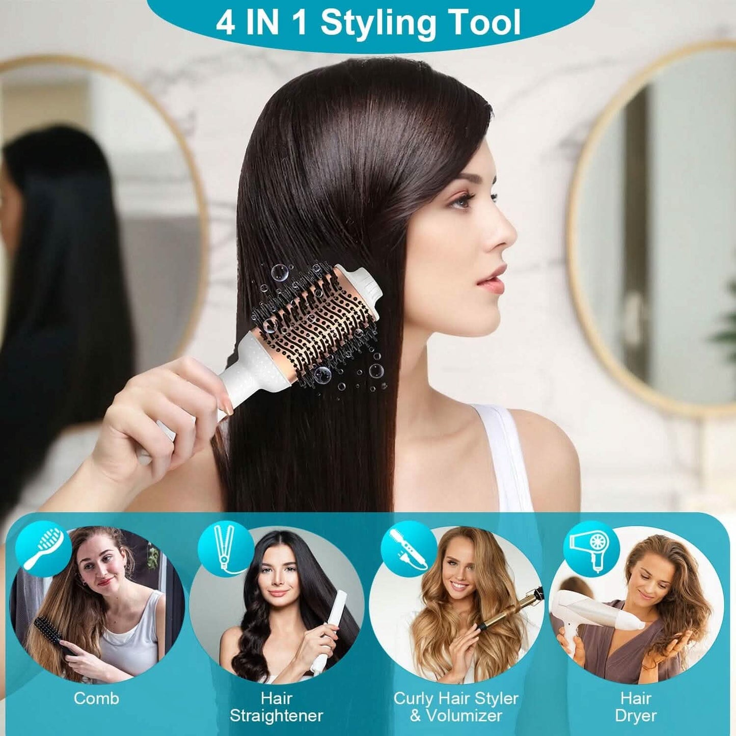 4-in-1 Hari Dryer Brush Curling Styler Volumizer Straightener Negative Ion Anti-Frizz DailySale