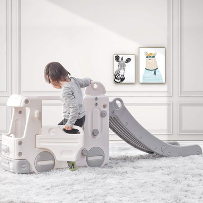 4-in-1 Slide with Bus Climber Slide Set with Basketball Hoop Indoor and Outdoor DailySale