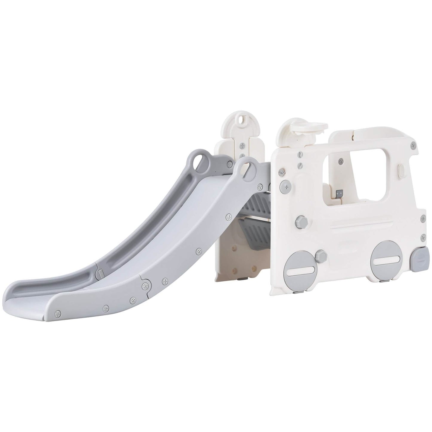 4-in-1 Slide with Bus Climber Slide Set with Basketball Hoop Indoor and Outdoor DailySale