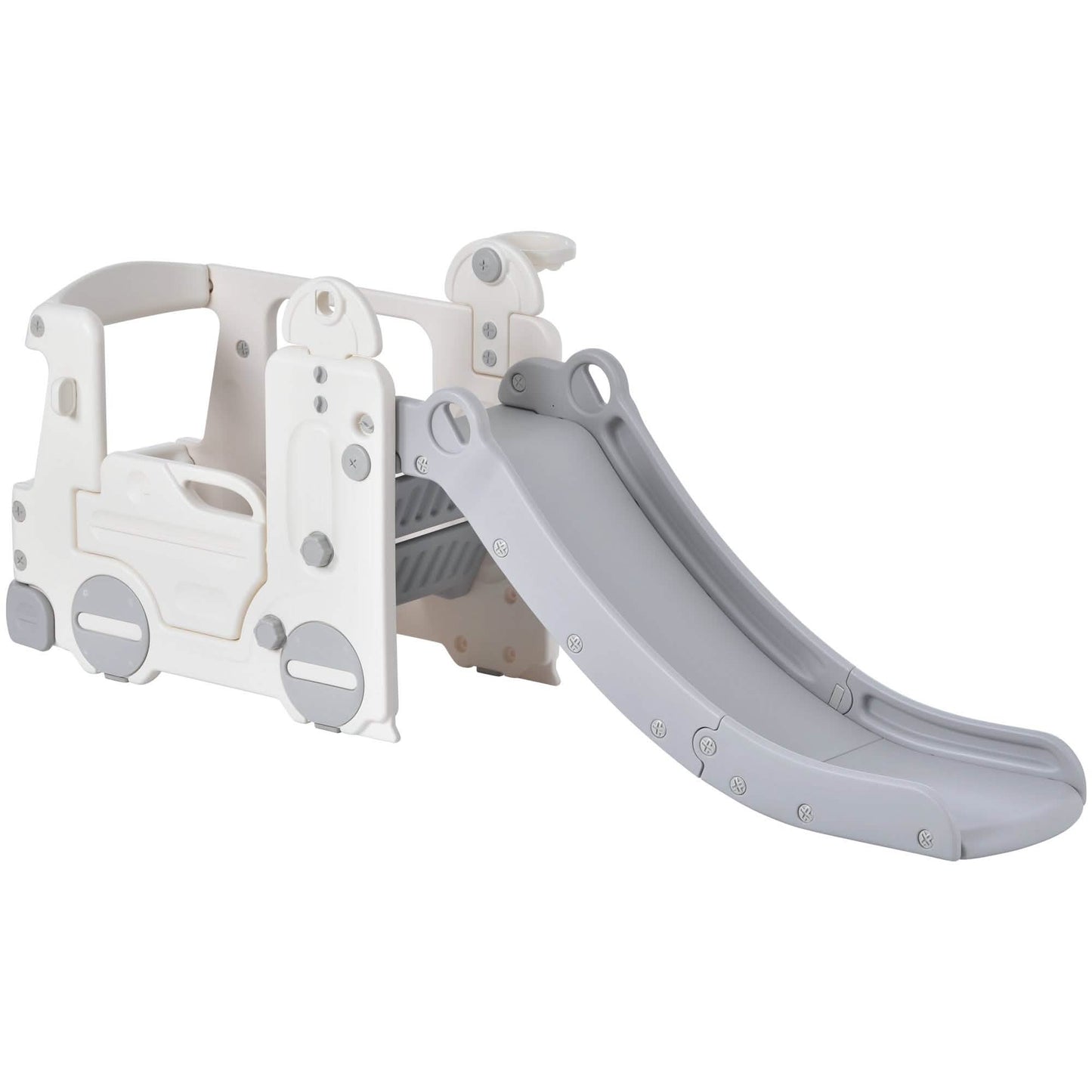 4-in-1 Slide with Bus Climber Slide Set with Basketball Hoop Indoor and Outdoor DailySale