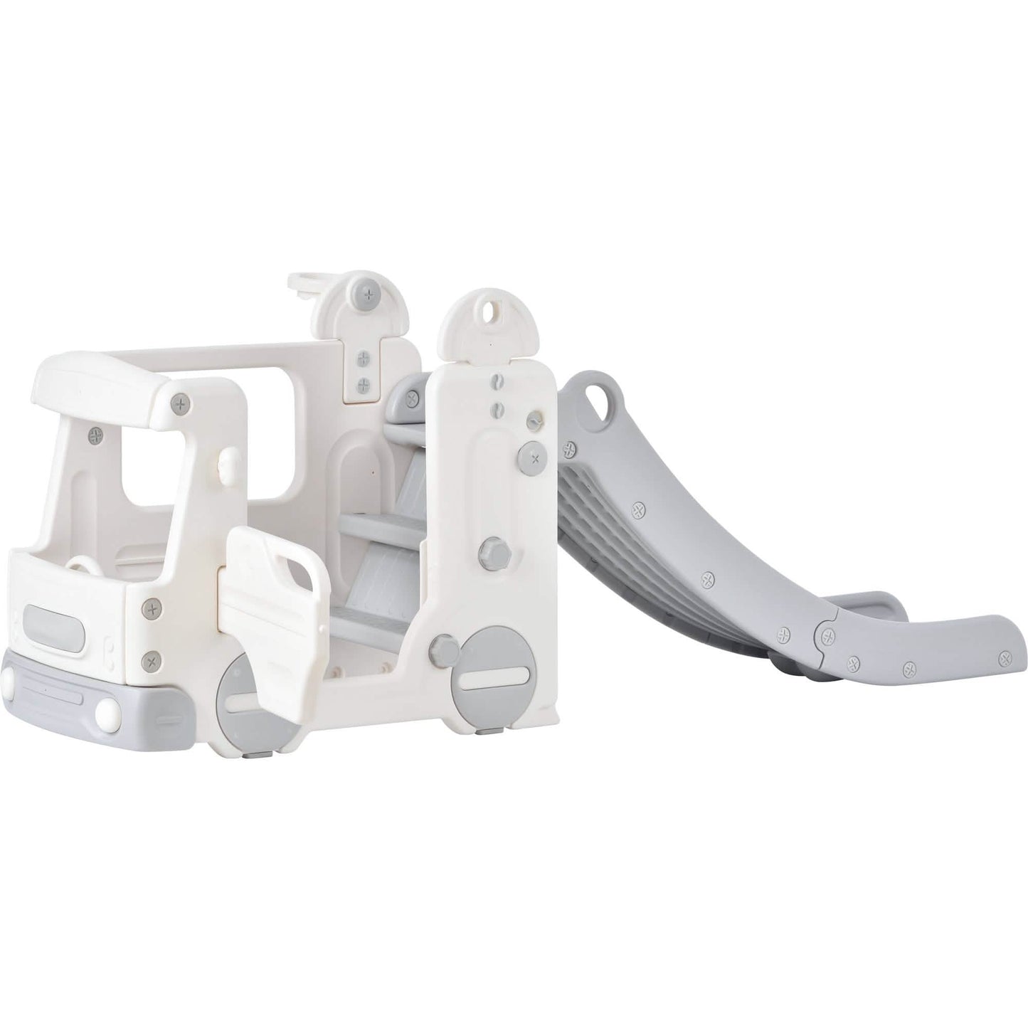 4-in-1 Slide with Bus Climber Slide Set with Basketball Hoop Indoor and Outdoor DailySale