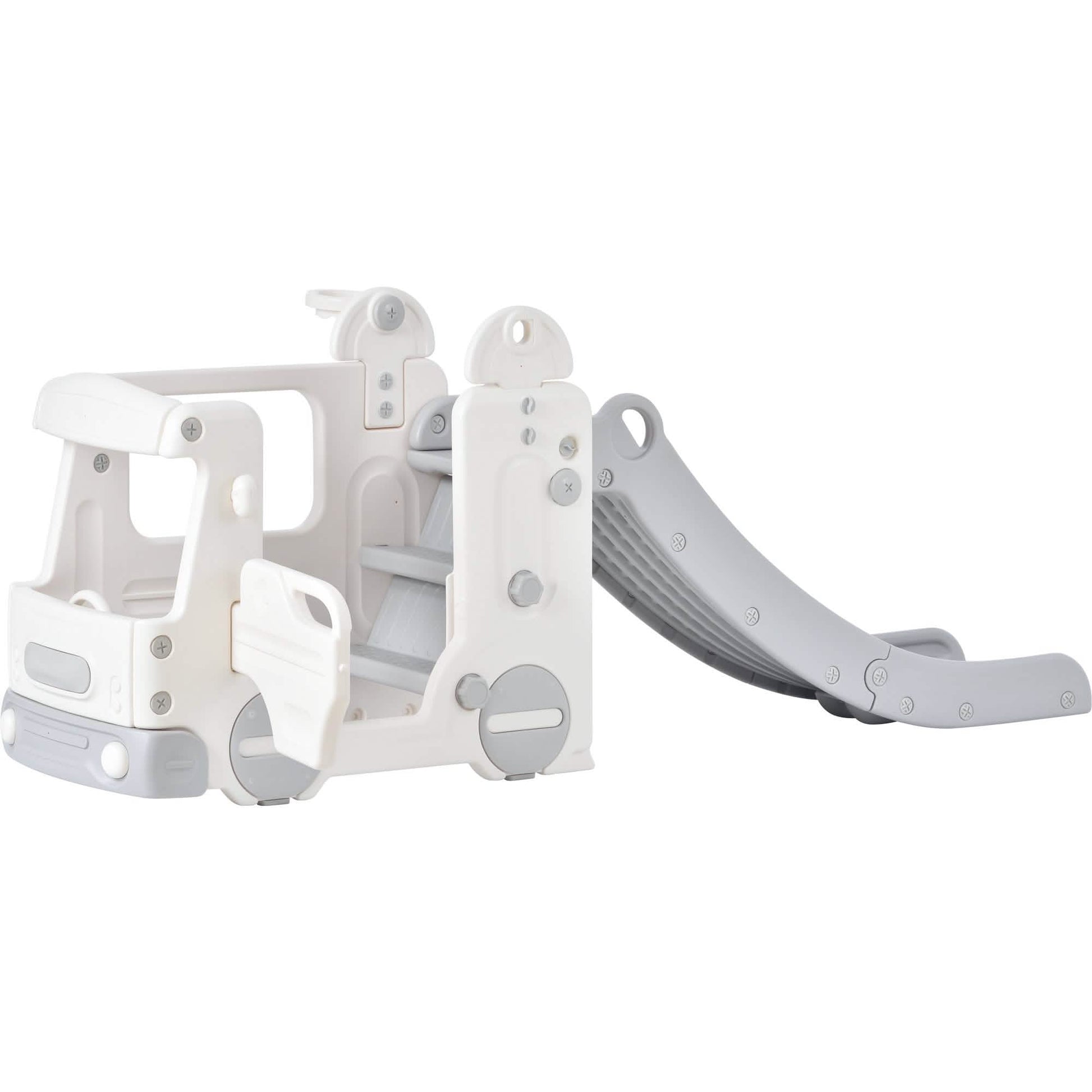 4-in-1 Slide with Bus Climber Slide Set with Basketball Hoop Indoor and Outdoor DailySale