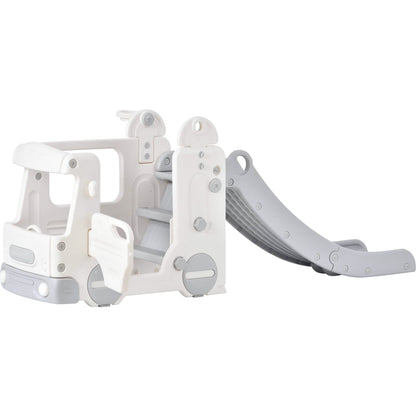 4-in-1 Slide with Bus Climber Slide Set with Basketball Hoop Indoor and Outdoor DailySale
