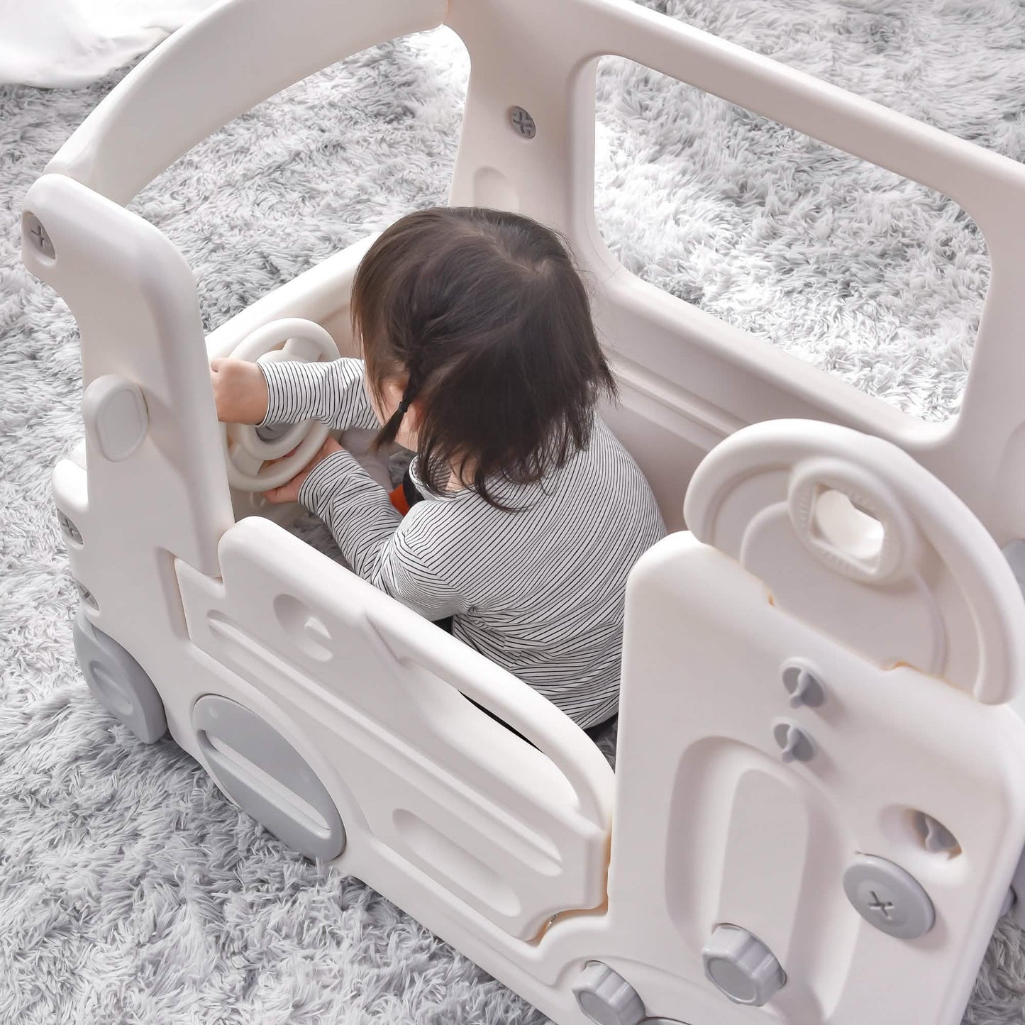 4-in-1 Slide with Bus Climber Slide Set with Basketball Hoop Indoor and Outdoor DailySale