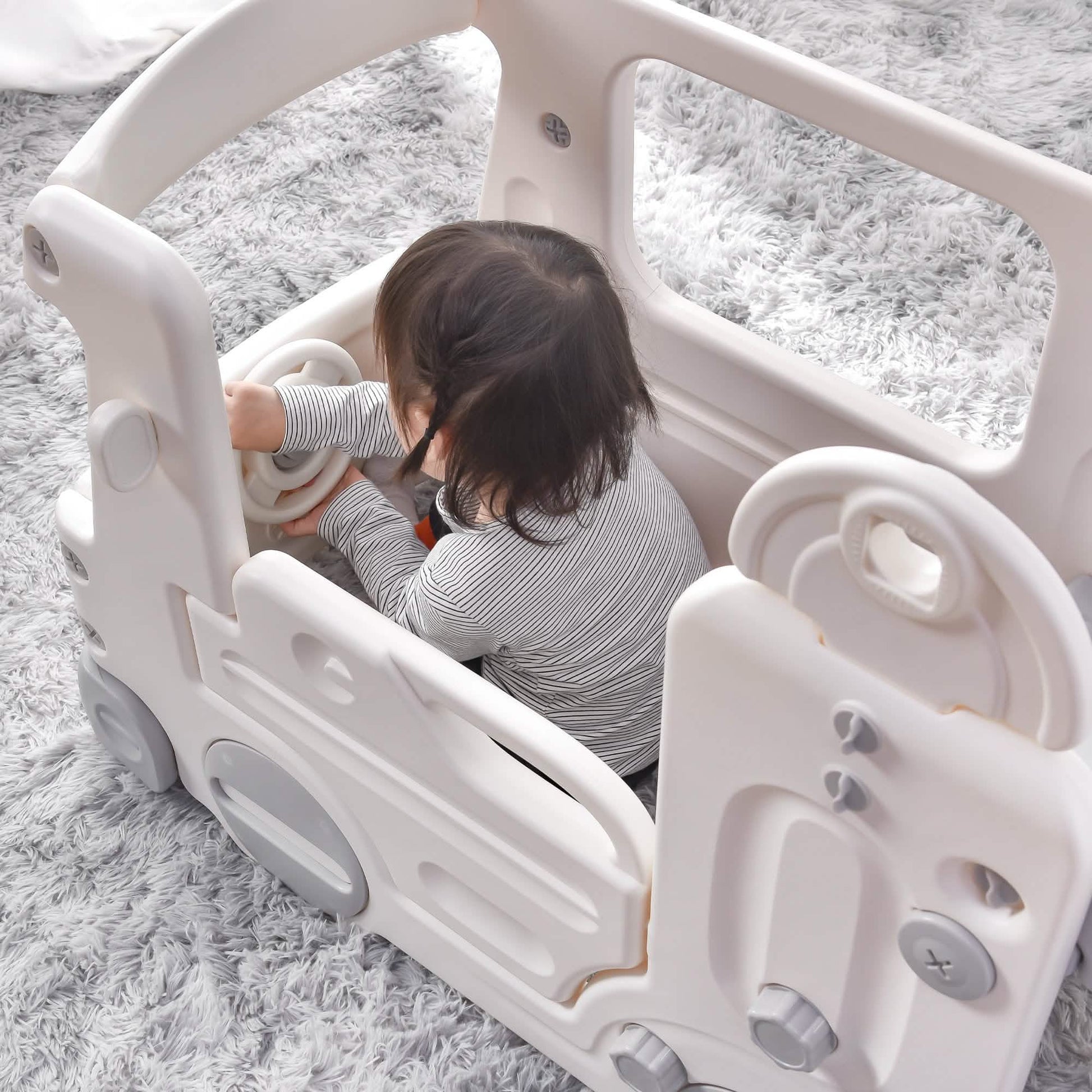 4-in-1 Slide with Bus Climber Slide Set with Basketball Hoop Indoor and Outdoor DailySale