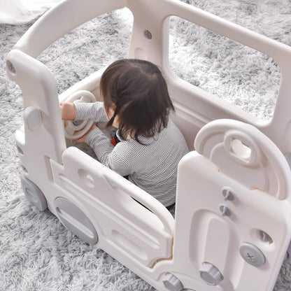 4-in-1 Slide with Bus Climber Slide Set with Basketball Hoop Indoor and Outdoor DailySale