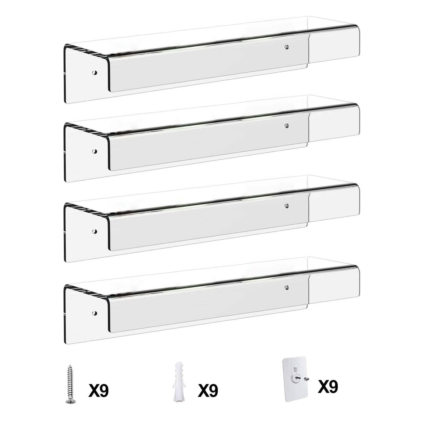 4-Pack: 15 inches Clear Acrylic Floating Shelves with 2 Mounting Ways DailySale