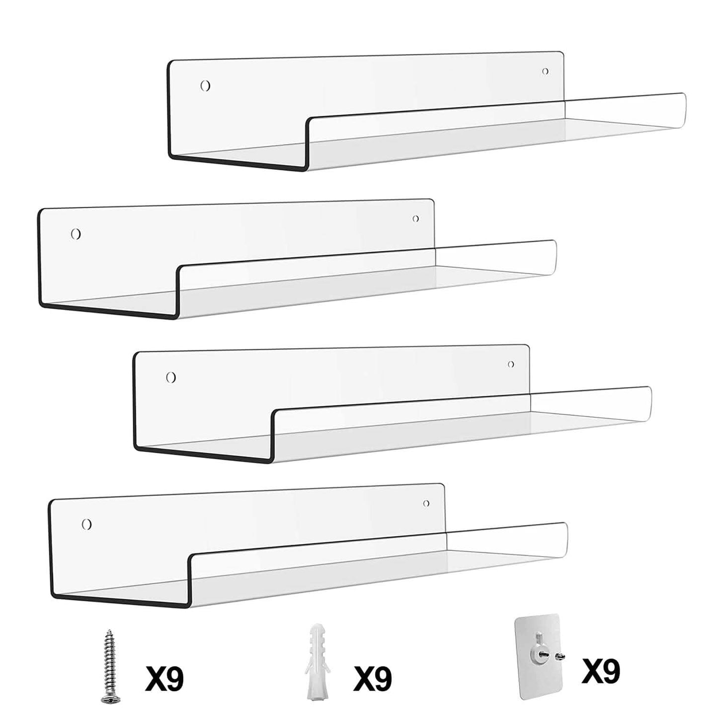 4-Pack: 15 inches Clear Acrylic Floating Shelves with 2 Mounting Ways DailySale