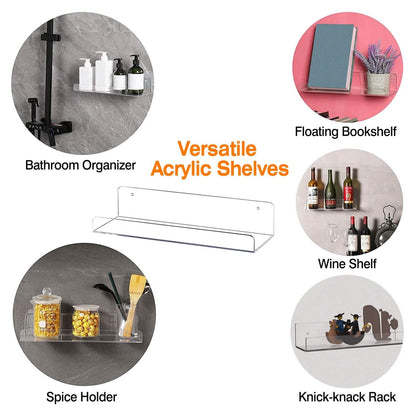 4-Pack: 15 inches Clear Acrylic Floating Shelves with 2 Mounting Ways DailySale