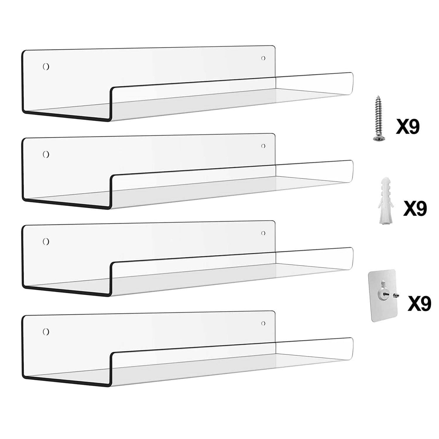 4-Pack: 15 inches Clear Acrylic Floating Shelves with 2 Mounting Ways DailySale