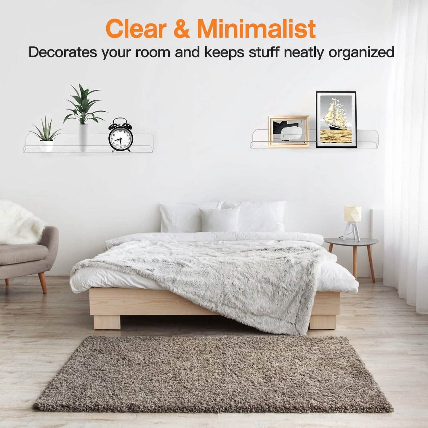 4-Pack: 15 inches Clear Acrylic Floating Shelves with 2 Mounting Ways DailySale