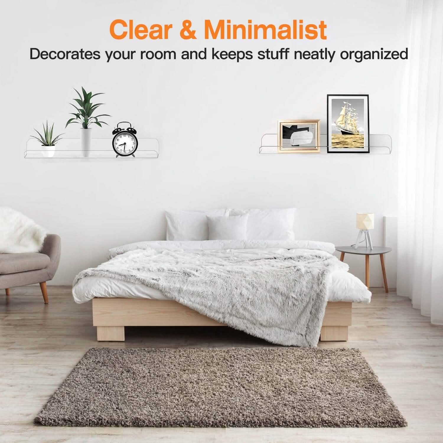 4-Pack: 15 inches Clear Acrylic Floating Shelves with 2 Mounting Ways DailySale
