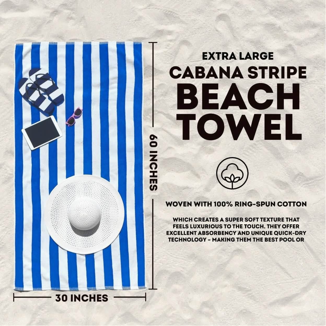 4-Pack: 30" x 60" Ultra-Soft 100% Cotton Striped Pool Cabana Hotel Beach Towels DailySale