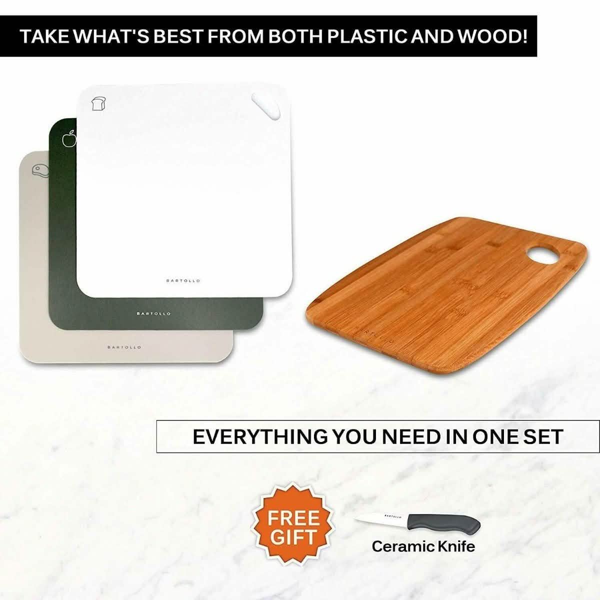 4-Pack: Bartollo Non-Slip Cutting Boards with Free Knife DailySale