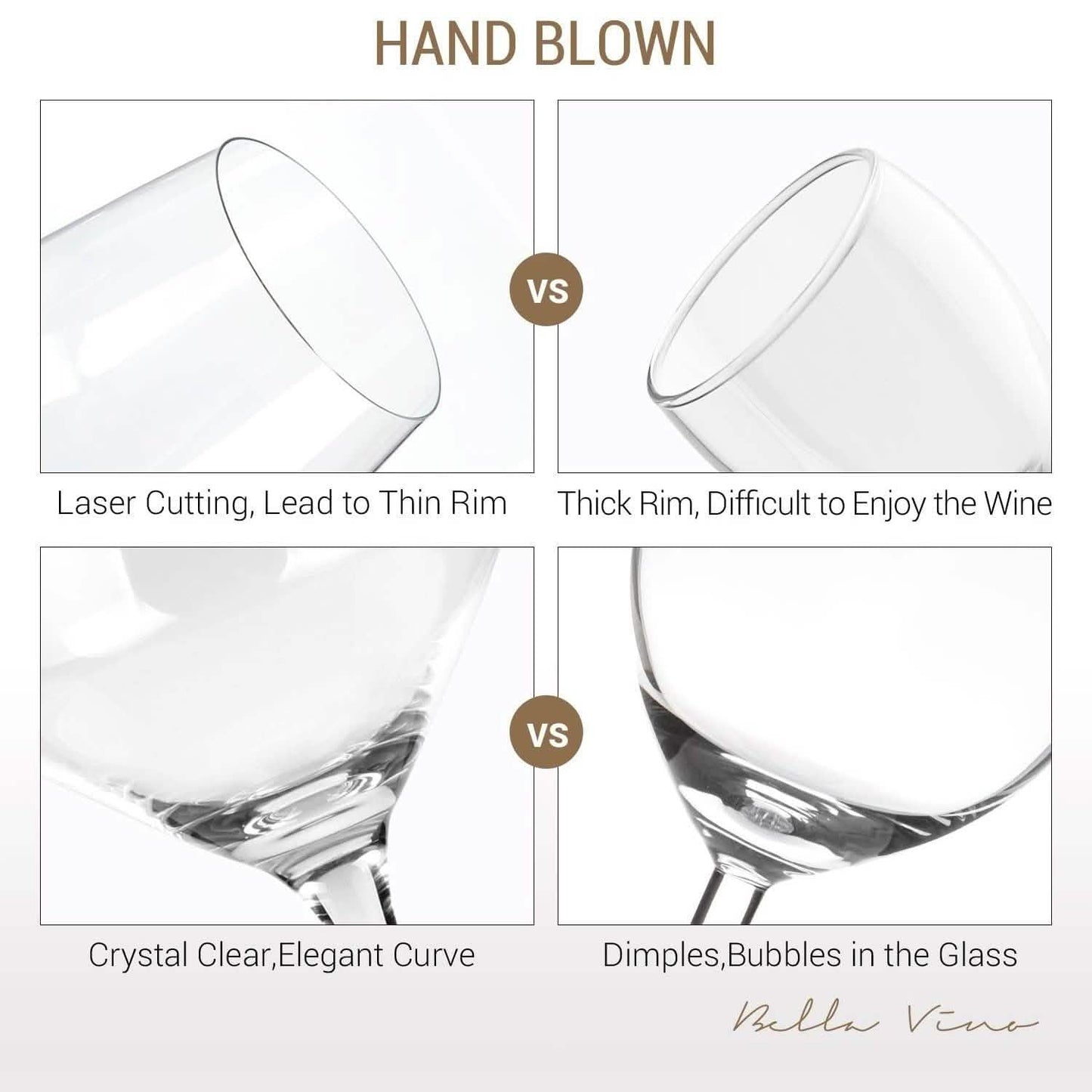 4-Pack: Bella Vino Standard Hand Blown Crystal Red/White Wine Glasses DailySale