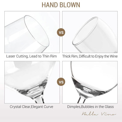 4-Pack: Bella Vino Standard Hand Blown Crystal Red/White Wine Glasses DailySale