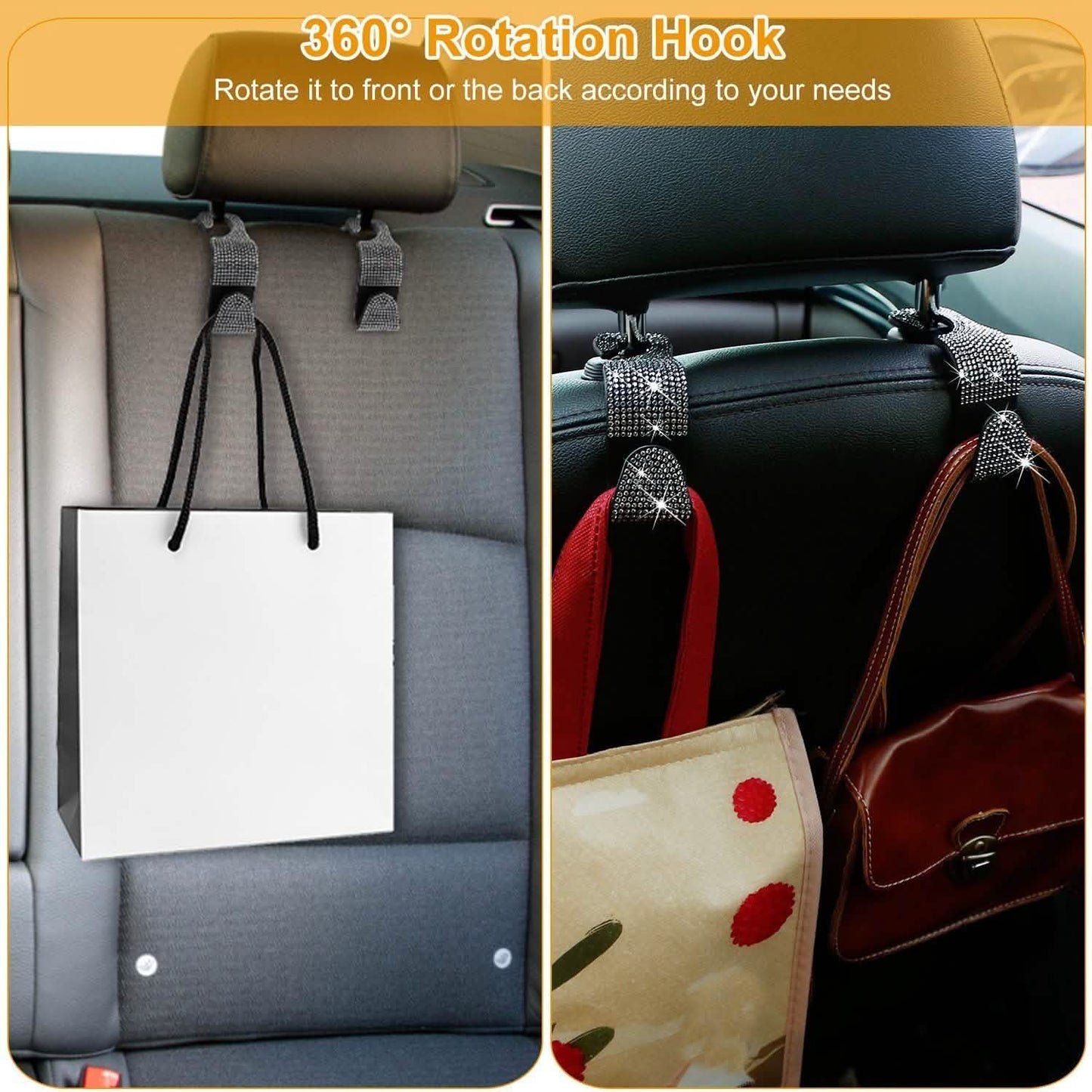4-Pack: Car Headrest Hooks Bling Rhinestones Back Seat Organizer Hanger Holder DailySale