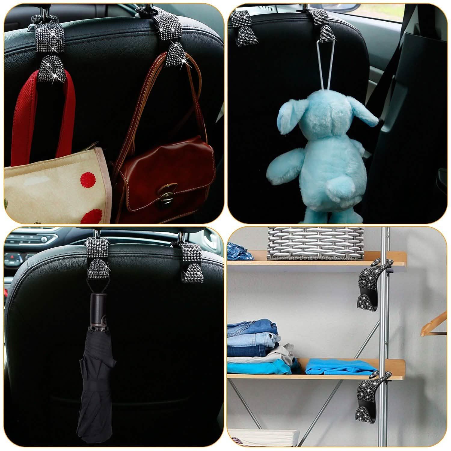 4-Pack: Car Headrest Hooks Bling Rhinestones Back Seat Organizer Hanger Holder DailySale
