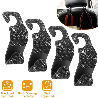 4-Pack: Car Headrest Hooks Bling Rhinestones Back Seat Organizer Hanger Holder DailySale