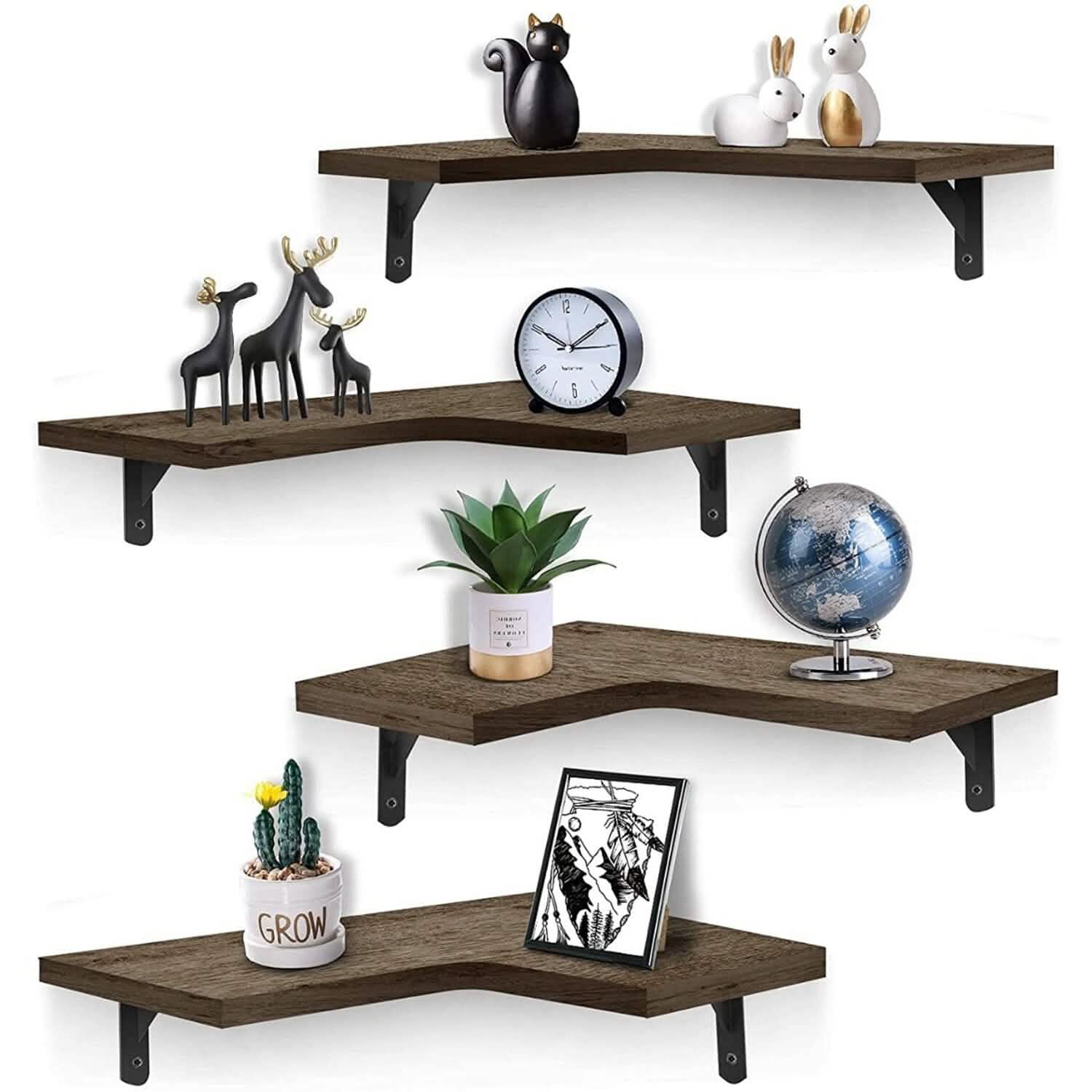 4-Pack: Corner Floating Shelf Wall Mount Display Storage DailySale