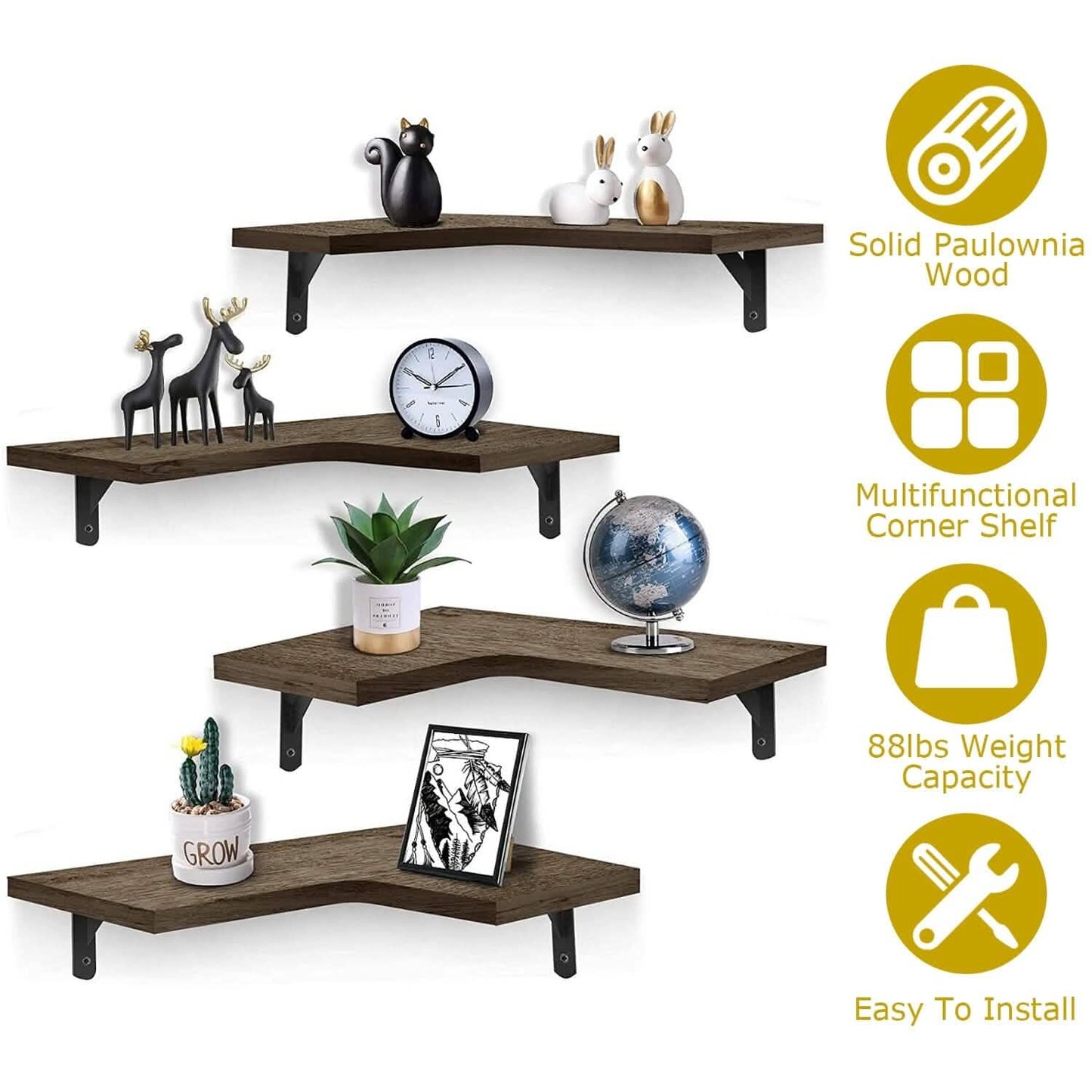 4-Pack: Corner Floating Shelf Wall Mount Display Storage DailySale