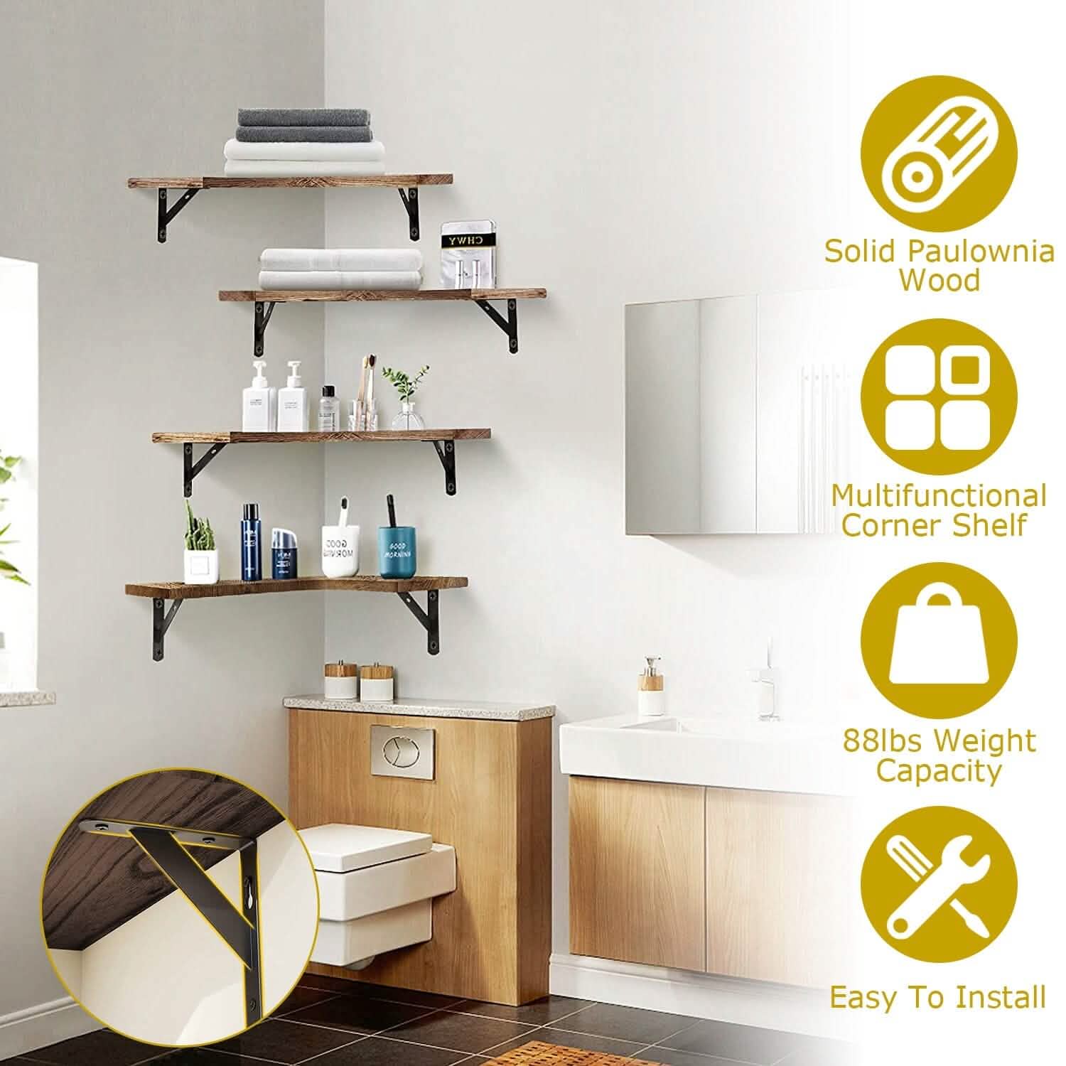 4-Pack: Corner Floating Shelf Wall Mount Display Storage DailySale