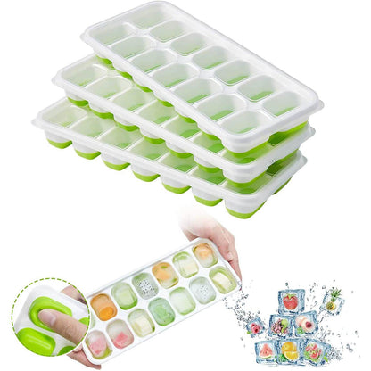 4-Pack: Easy-Release Silicone & Flexible 14-Ice Cube Trays with Spill-Resistant Removable Lid DailySale