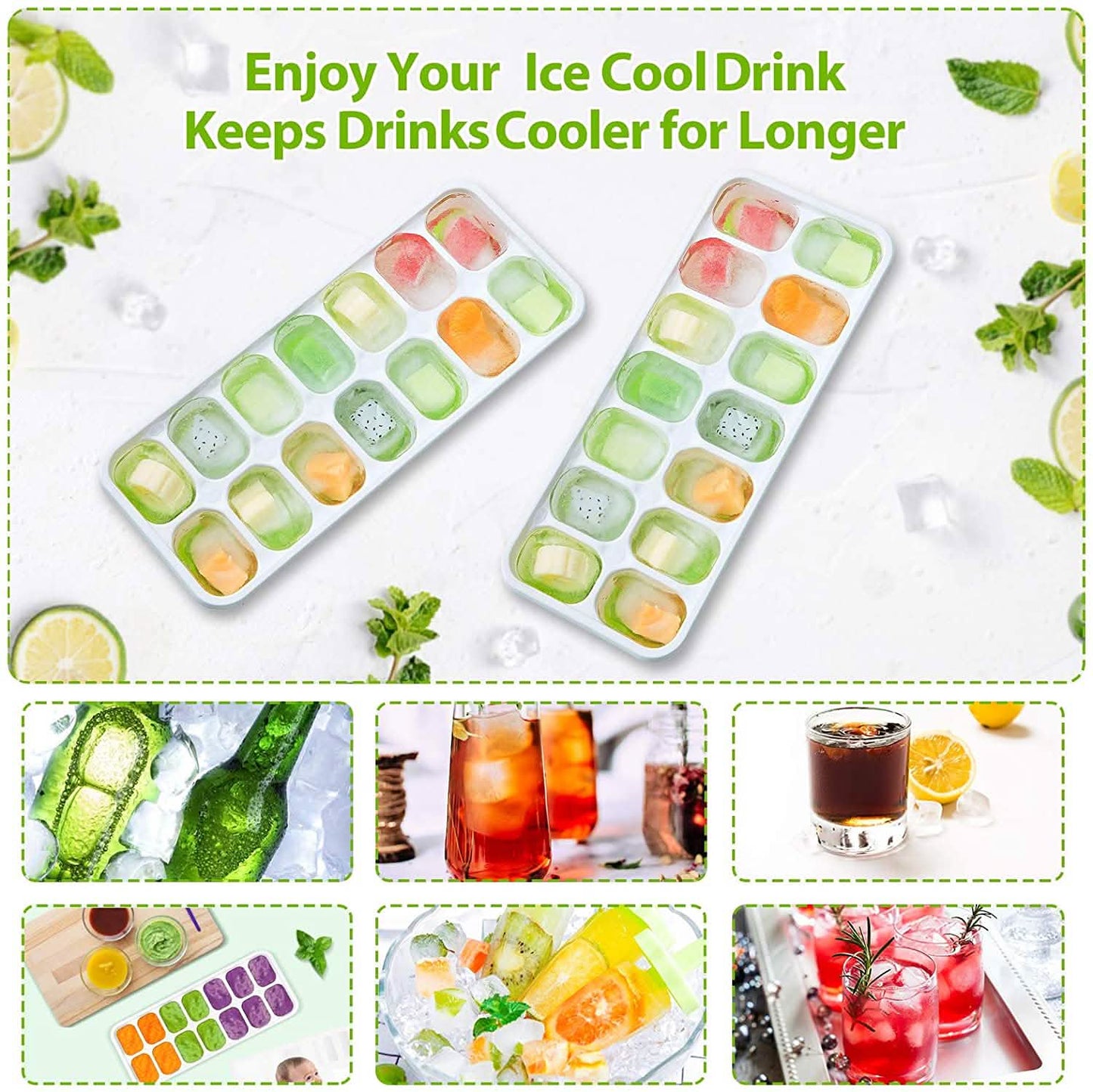 4-Pack: Easy-Release Silicone & Flexible 14-Ice Cube Trays with Spill-Resistant Removable Lid DailySale