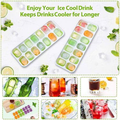4-Pack: Easy-Release Silicone & Flexible 14-Ice Cube Trays with Spill-Resistant Removable Lid DailySale