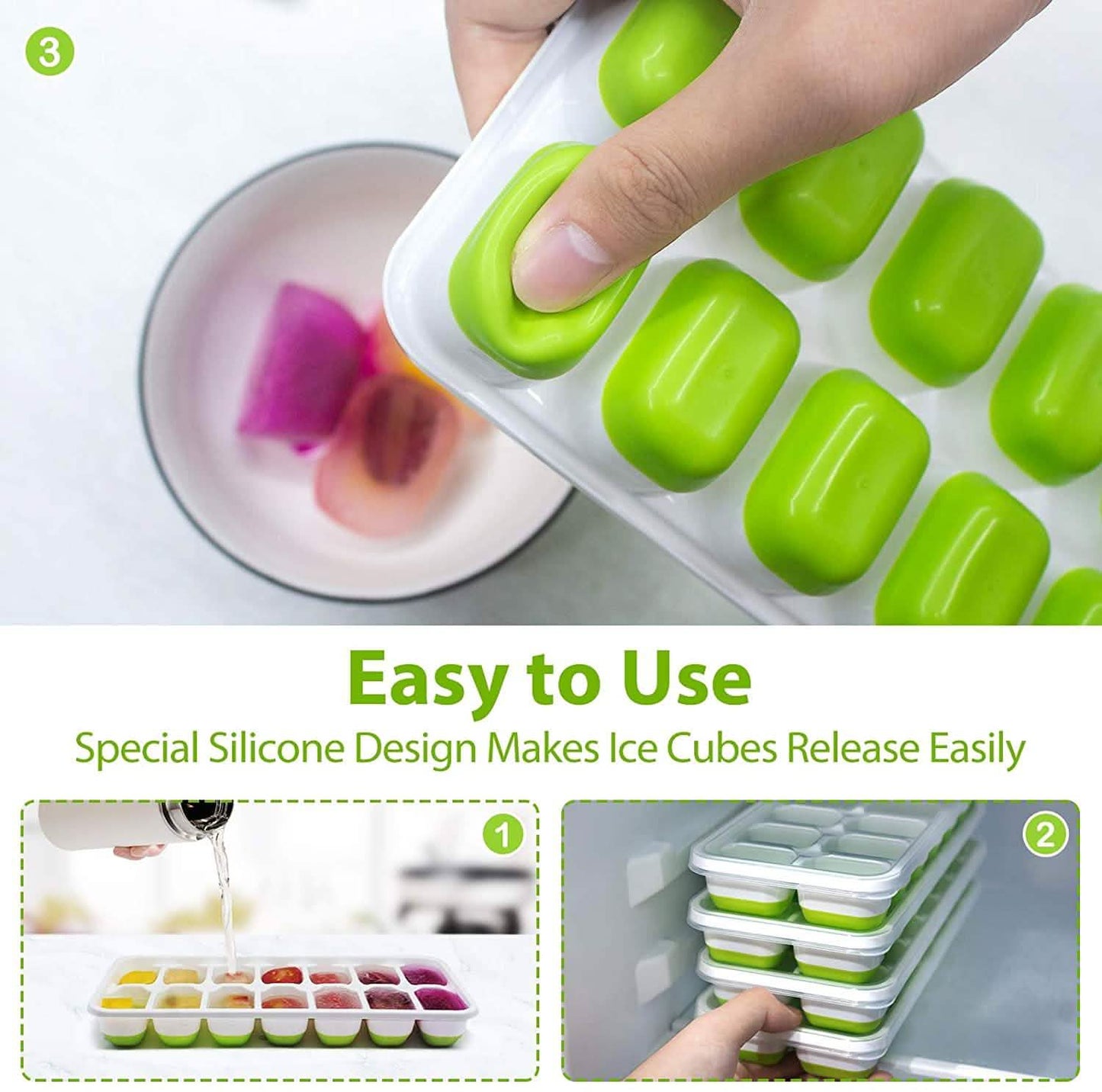 4-Pack: Easy-Release Silicone & Flexible 14-Ice Cube Trays with Spill-Resistant Removable Lid DailySale