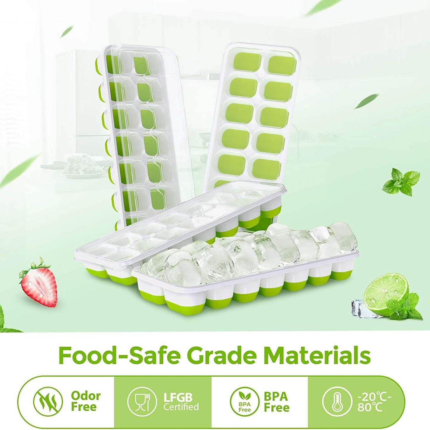 4-Pack: Easy-Release Silicone & Flexible 14-Ice Cube Trays with Spill-Resistant Removable Lid DailySale