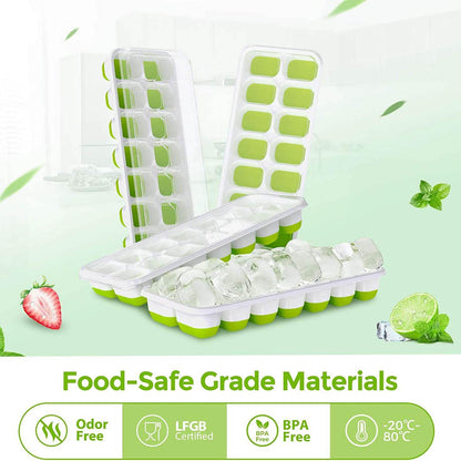 4-Pack: Easy-Release Silicone & Flexible 14-Ice Cube Trays with Spill-Resistant Removable Lid DailySale