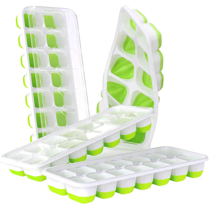 4-Pack: Easy-Release Silicone & Flexible 14-Ice Cube Trays with Spill-Resistant Removable Lid DailySale