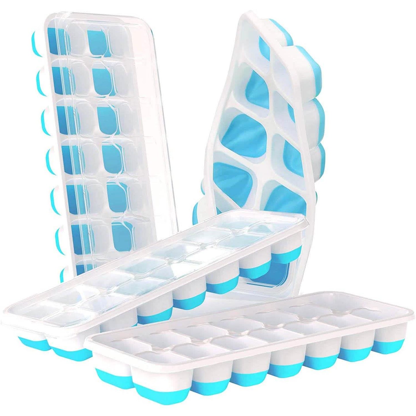 4-Pack: Easy-Release Silicone & Flexible 14-Ice Cube Trays with Spill-Resistant Removable Lid DailySale