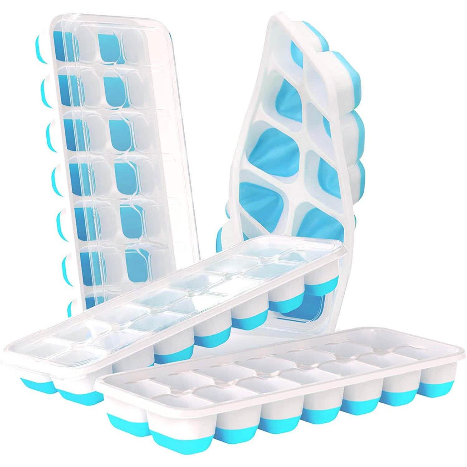 4-Pack: Easy-Release Silicone & Flexible 14-Ice Cube Trays with Spill-Resistant Removable Lid DailySale