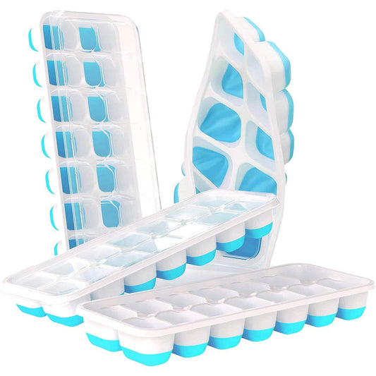 4-Pack: Easy-Release Silicone & Flexible 14-Ice Cube Trays with Spill-Resistant Removable Lid DailySale