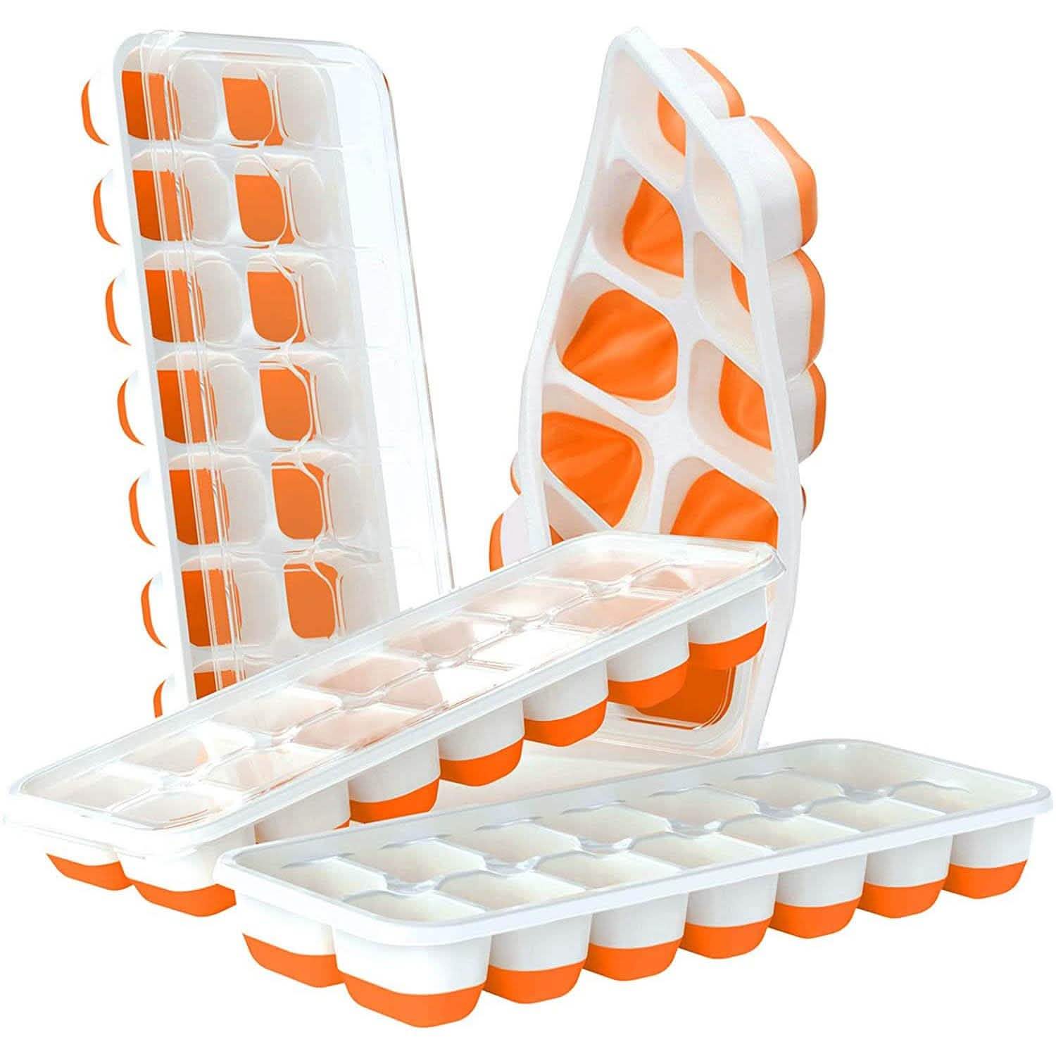 4-Pack: Easy-Release Silicone & Flexible 14-Ice Cube Trays with Spill-Resistant Removable Lid DailySale