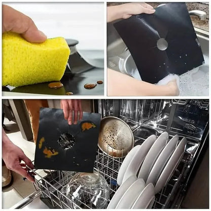 4-Pack: Gas Stove Burner Covers - Reusable Non-Stick PVC Stovetop Protector Liners DailySale