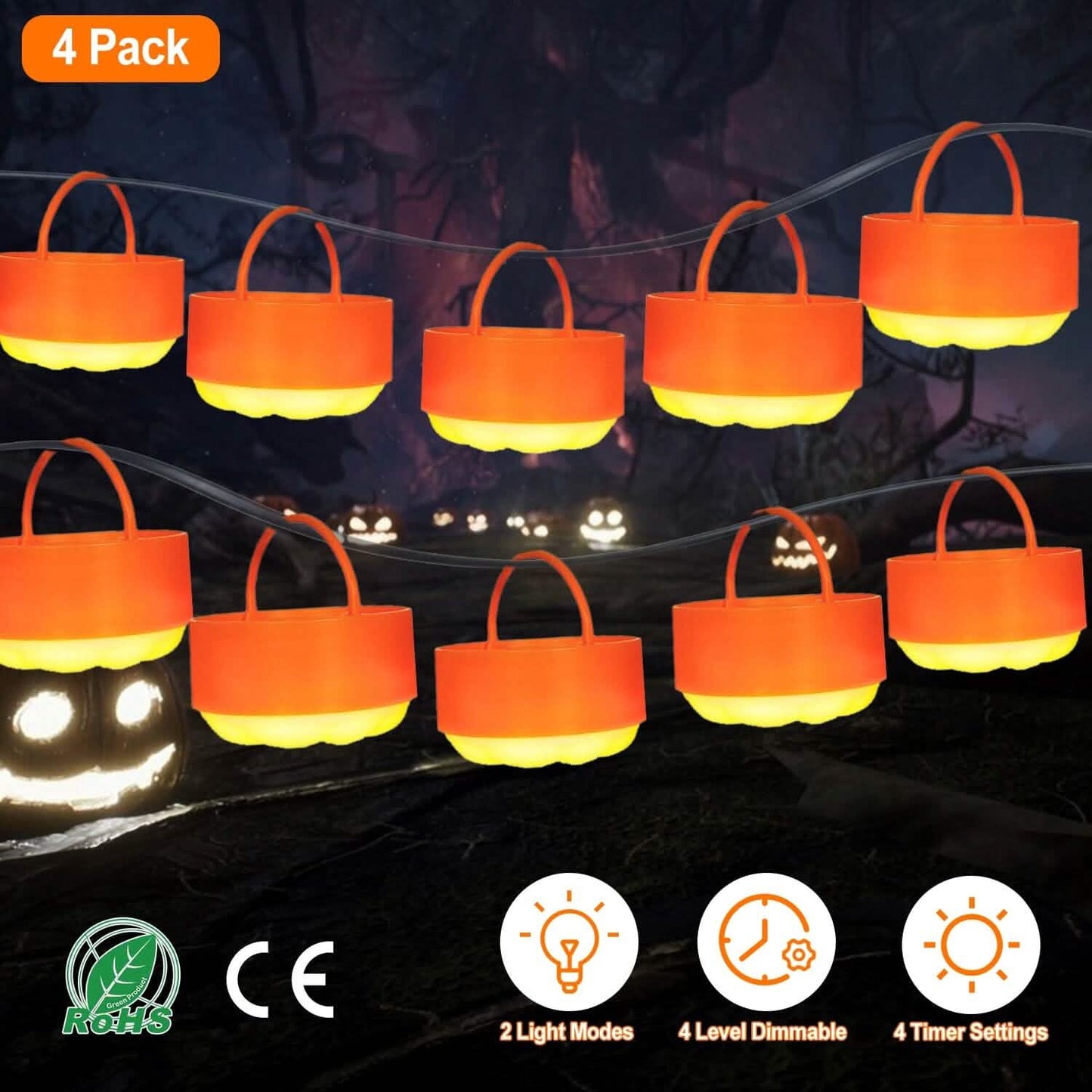 4-Pack: Halloween LED Pumpkin Lights Battery Operated with 2 Light Modes 4 Timer Setting DailySale