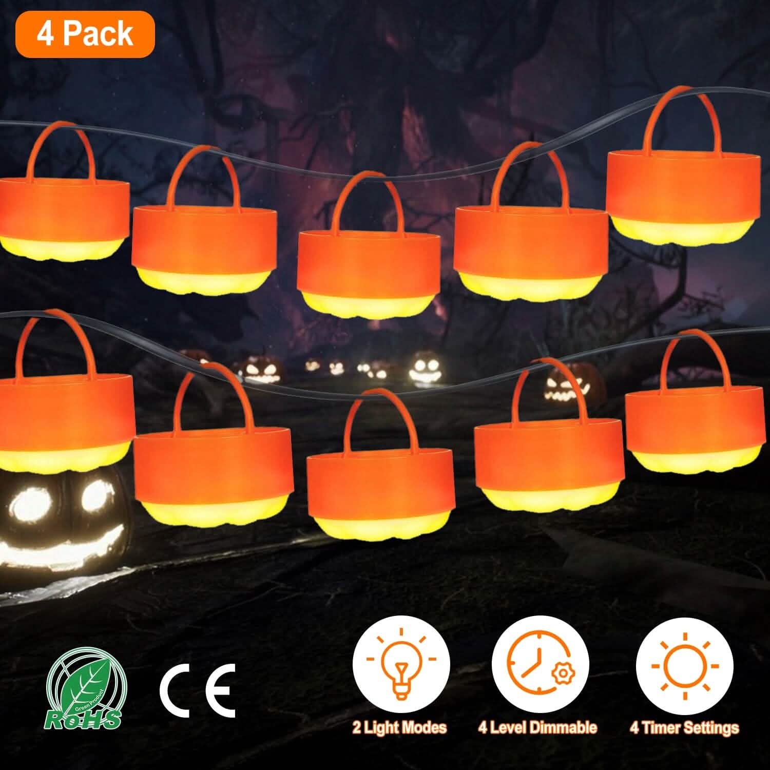4-Pack: Halloween LED Pumpkin Lights Battery Operated with 2 Light Modes 4 Timer Setting DailySale