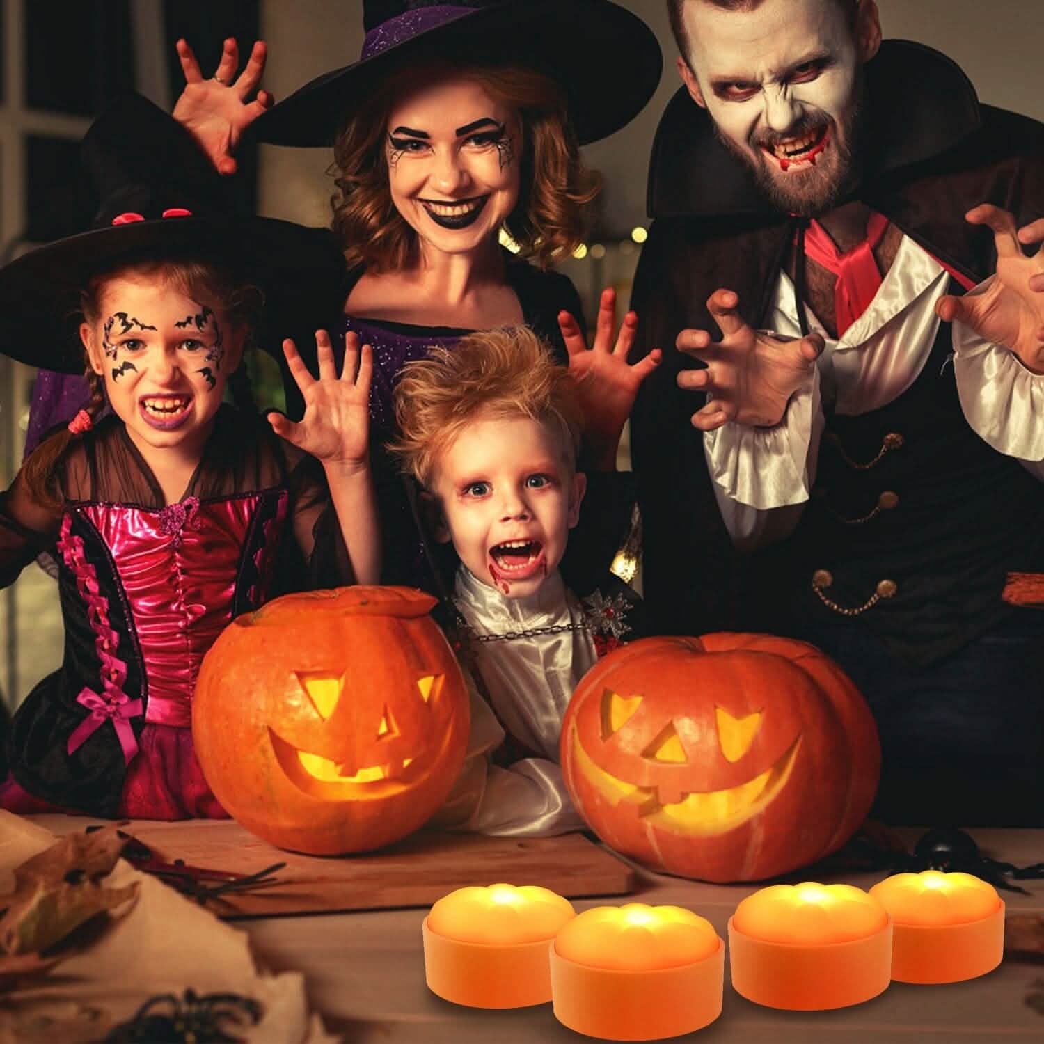 4-Pack: Halloween LED Pumpkin Lights Battery Operated with 2 Light Modes 4 Timer Setting DailySale