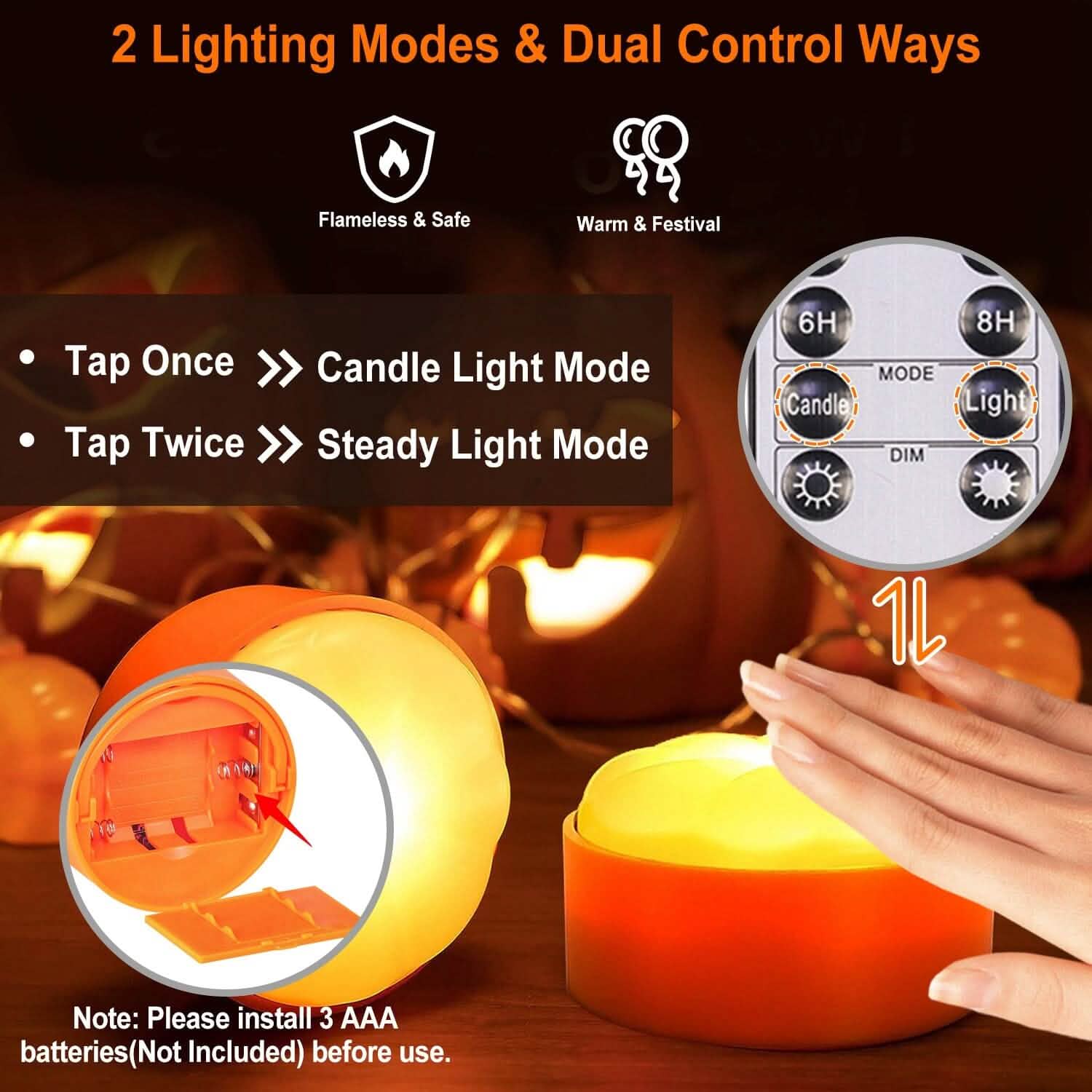 4-Pack: Halloween LED Pumpkin Lights Battery Operated with 2 Light Modes 4 Timer Setting DailySale