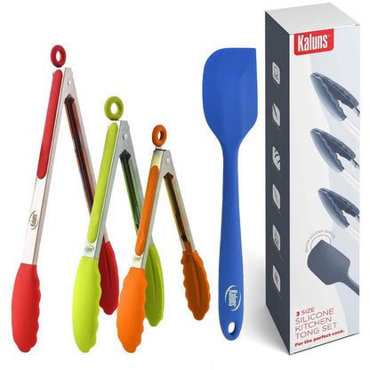 4-Pack: Kaluns Kitchen Tongs for Cooking with Silicone Spatula DailySale