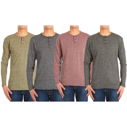 4-Pack: Men's Long-Sleeve Marled Henley Shirts - Size: Medium DailySale