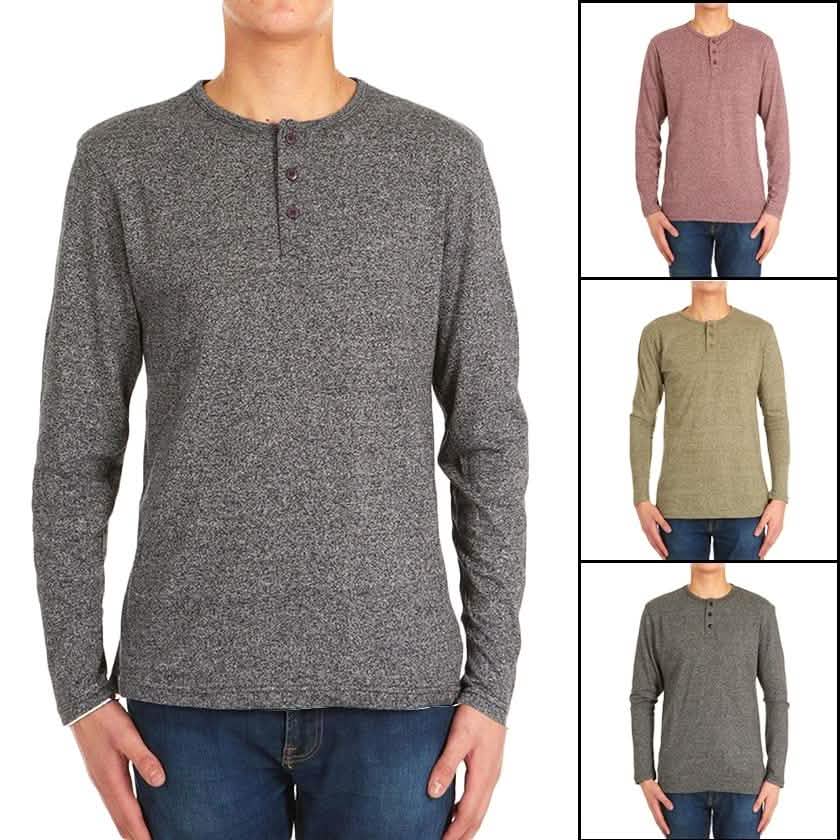 4-Pack: Men's Long-Sleeve Marled Henley Shirts - Size: Medium DailySale