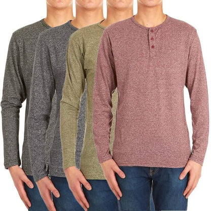 4-Pack: Men's Long-Sleeve Marled Henley Shirts - Size: Medium DailySale